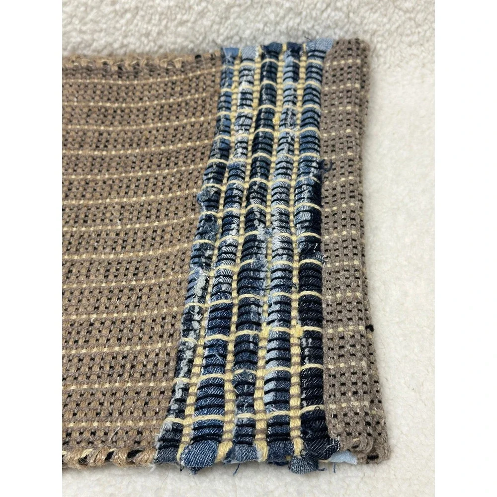 Woven Placemat Brown Blue Denim Border Textured Handcrafted Style Set of 4 Boho